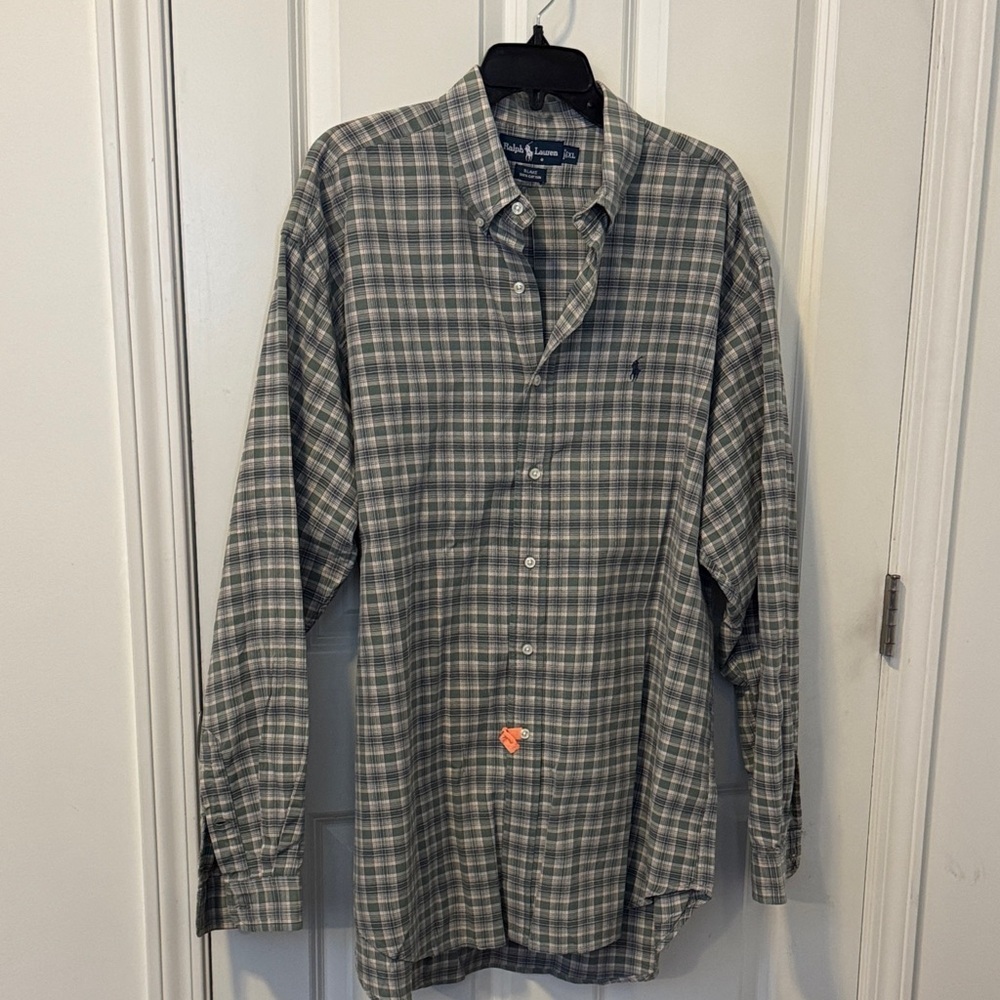 Ralph Lauren Blake Green and Gray Plaid Button-Down Shirt, Sz XL